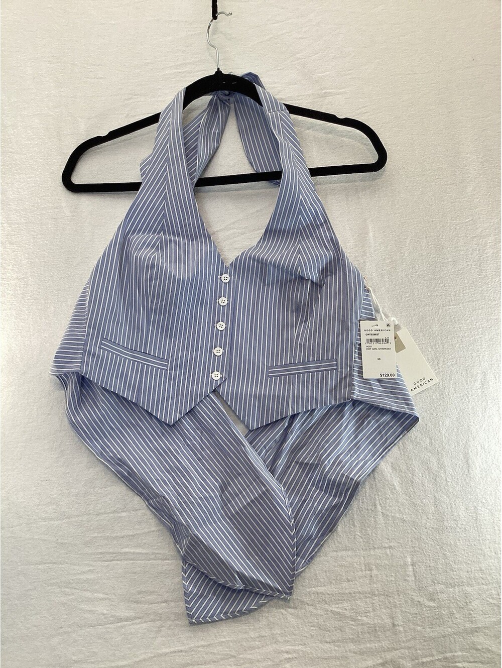Good American Blue White Striped Hot Girl Halter Vest Top XS